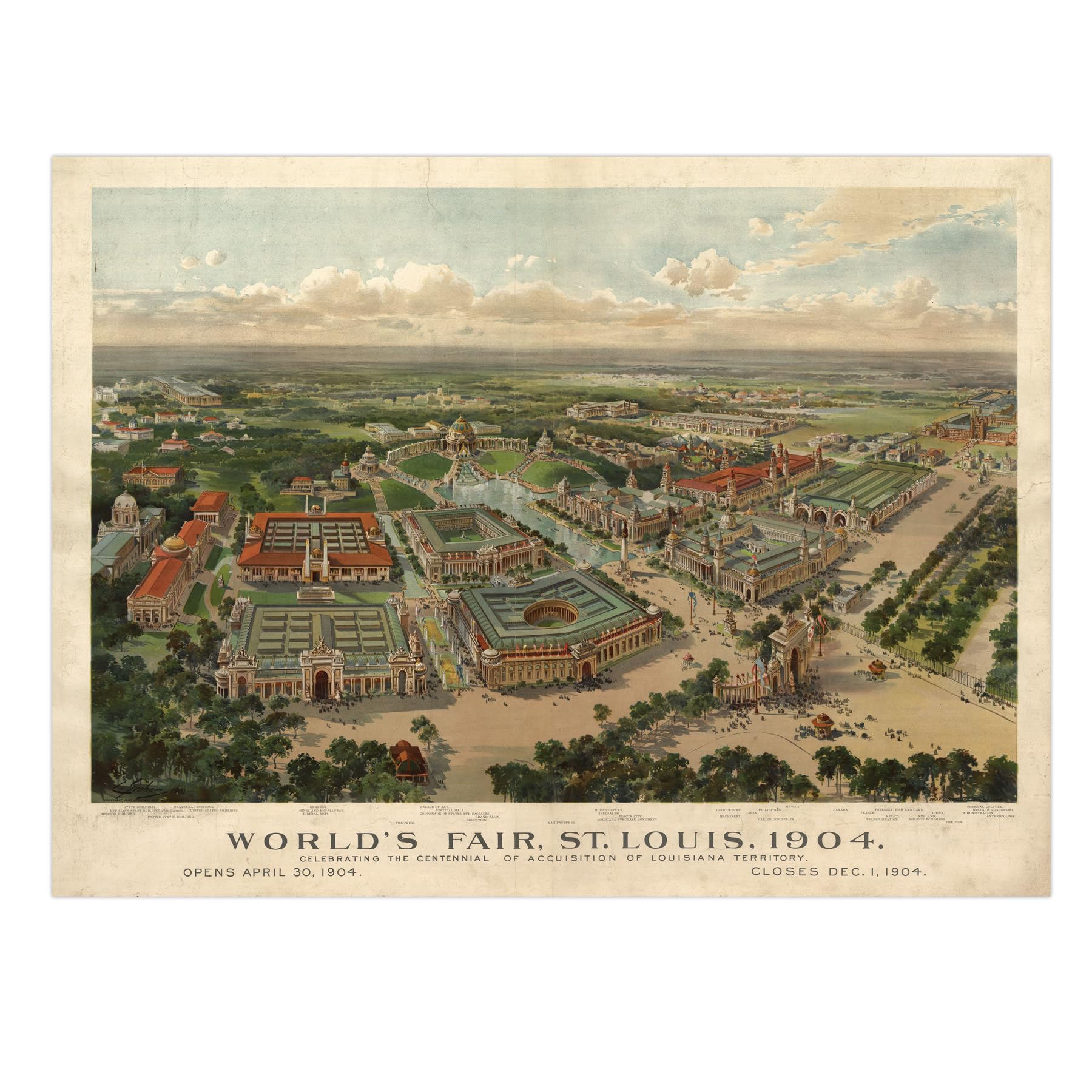 Doppelganger33 Ltd Aerial Birds Eye View St Louis Missouri World's Fair 1904 Extra Large Art Print Poster