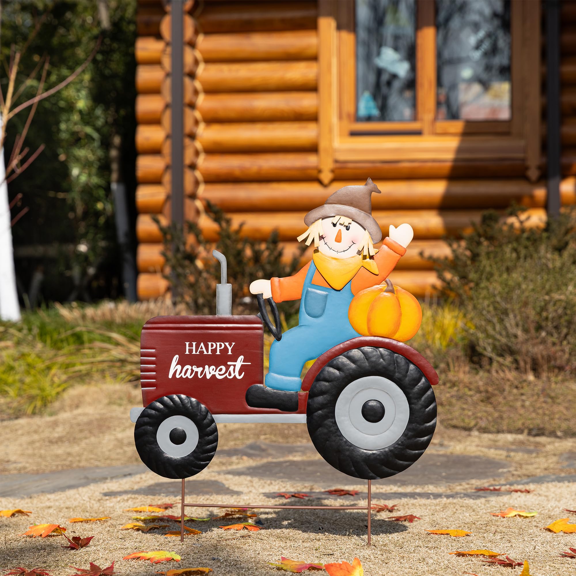 Glitzhome Scarecrow Tractor Yard Stake