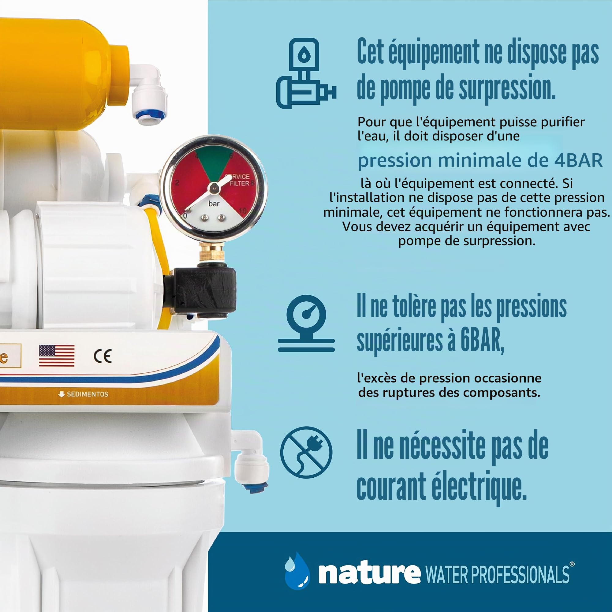 Nature Waterprofessionals Osmoseur inverse domestique 6 étapes