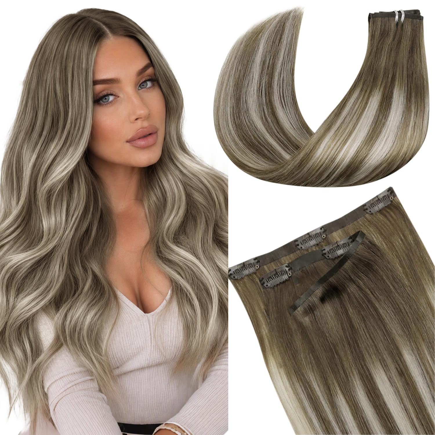 LaaVoo Extensions Echthaar Echt Haar Extension Clip Haarverlängerung Echthaar