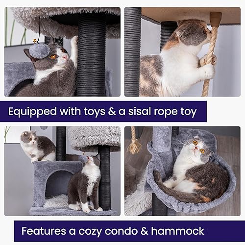 Miniatura 7 de Catry Bradbury - Árbol para gatos moderno de 7 niveles y 62.5 pulgadas con postes rascadores reemplazables, condominio grande, dos camas lavables,