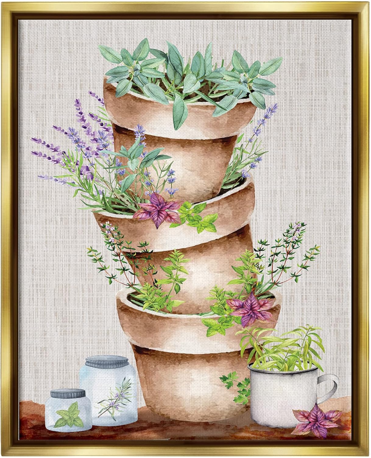 Stupell Industries Stacked Potted Herbs Garden Framed Floater Canvas Wall Art, Design by ND Art