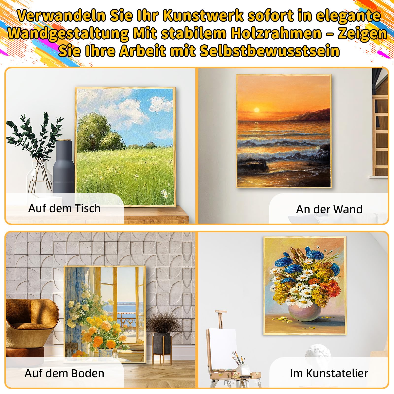4er Set Leinwand 30x40cm Floater-Rahmen 100% Baumwolle für Wohnzimmer | With Floater-Rahmen,FSC-zertifiziertes Kiefernholz, dreifach grundiert, inkl. Montagematerial für Flur & Büro