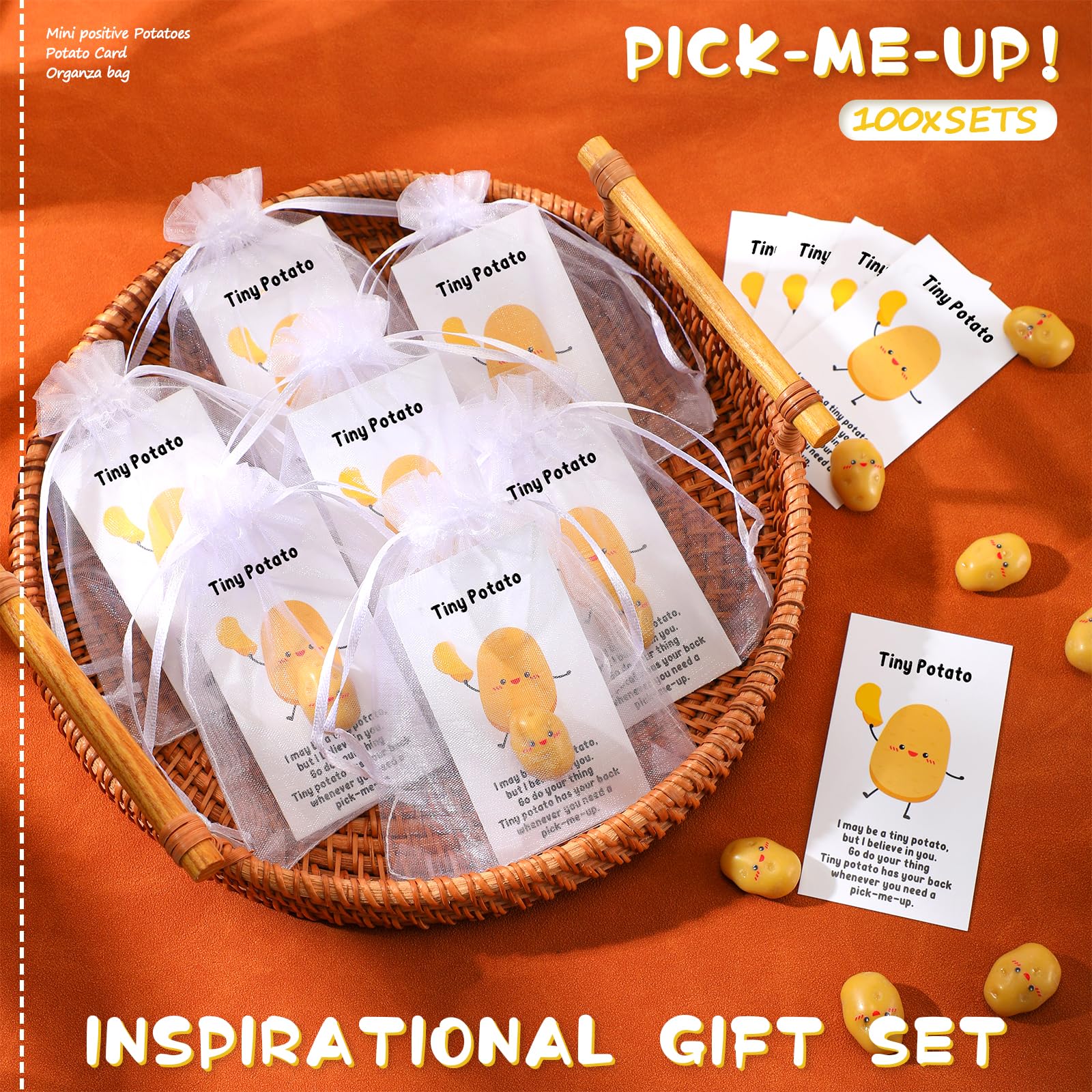 Huwena Inspirational Potato Bulk Graduation Gift Dietitian Gift Resin Cute Realistic Potato with Funny Card Organza Bag Positive Gift for Coworker Staff Students Teacher(Without Hat, 100 Set)