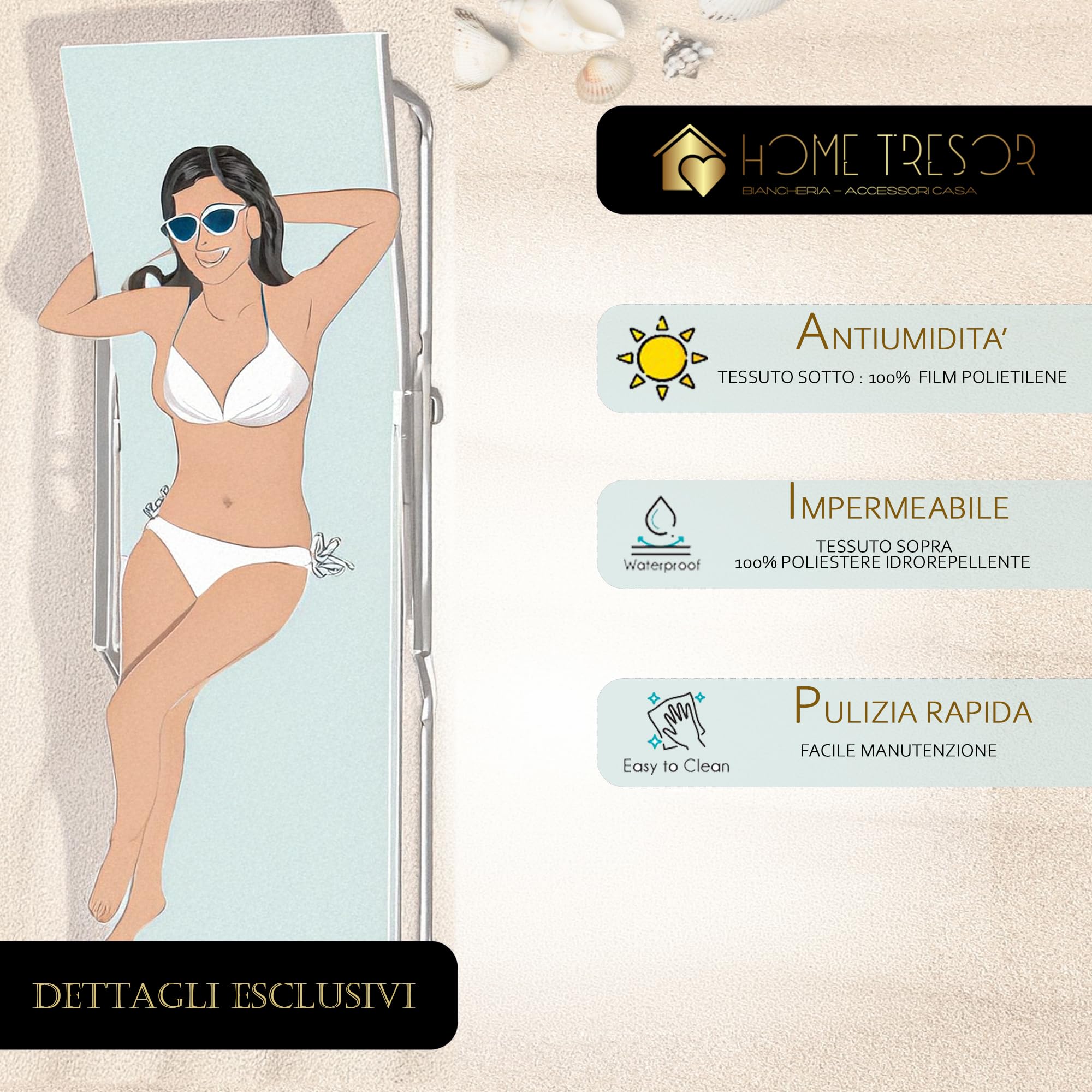 Home Tresor Cuscino Materassino per Sdraio Lettino Prendisole Spiaggia Giardino Imbottito Pieghevole da Esterno con 2 Maniglie Resistente alla SABBIA e all'Acqua IMPERMEABILE Antiumidità - Dove