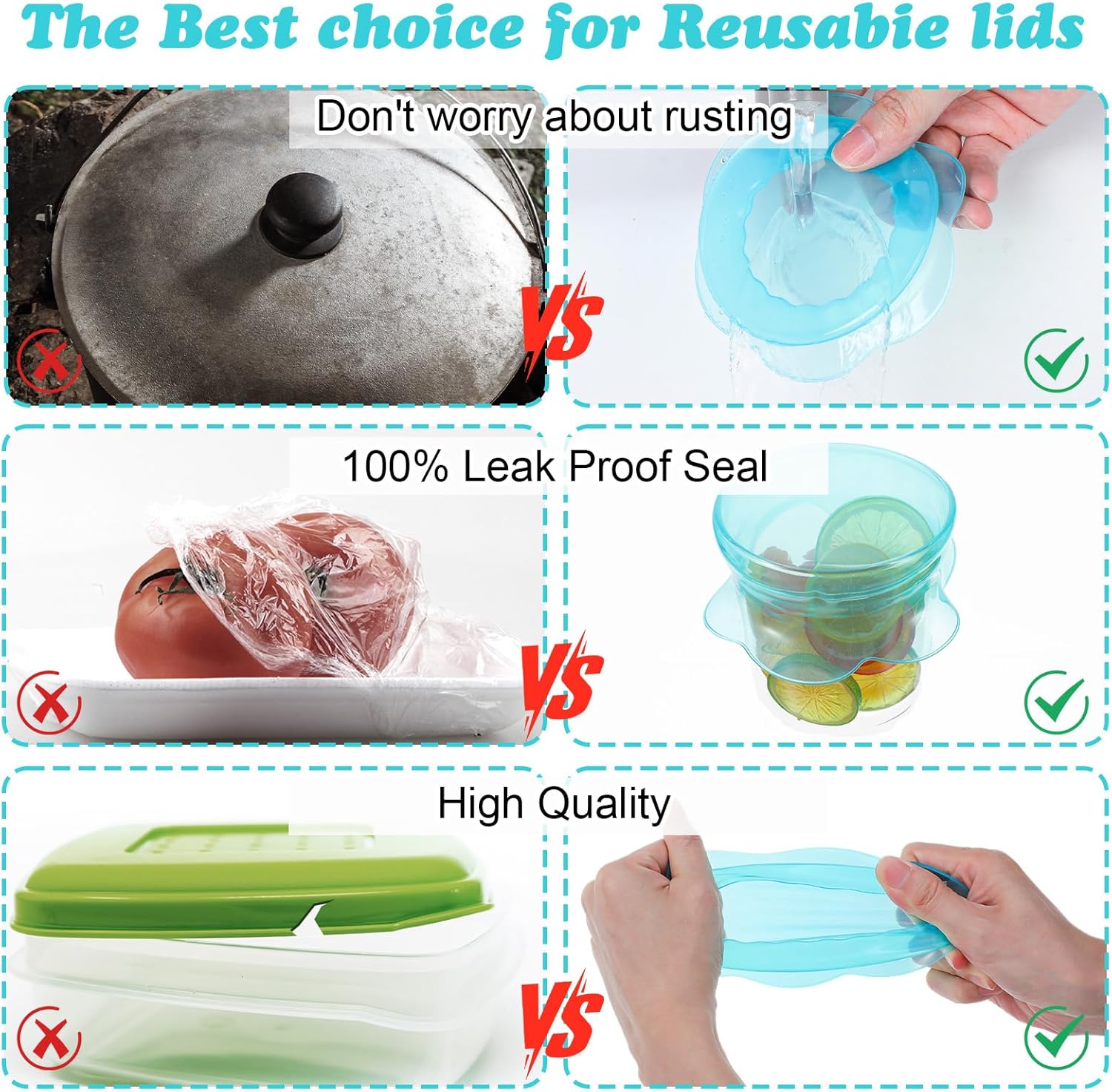 Silicone Stretch Lids for Food Storage 3 Pcs Reusable Food Covers Elastic Bowl Covers for Cans Jars Round & Rectangle Containers Stretchable Silicone Microwave Foods Cover, Dishwasher Safe - Image 3