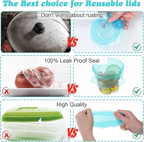 Miniatura 3 de Tapas elásticas de silicona para almacenamiento de alimentos, 3 piezas, fundas elásticas reutilizables para tazones de latas, tarros redondos y