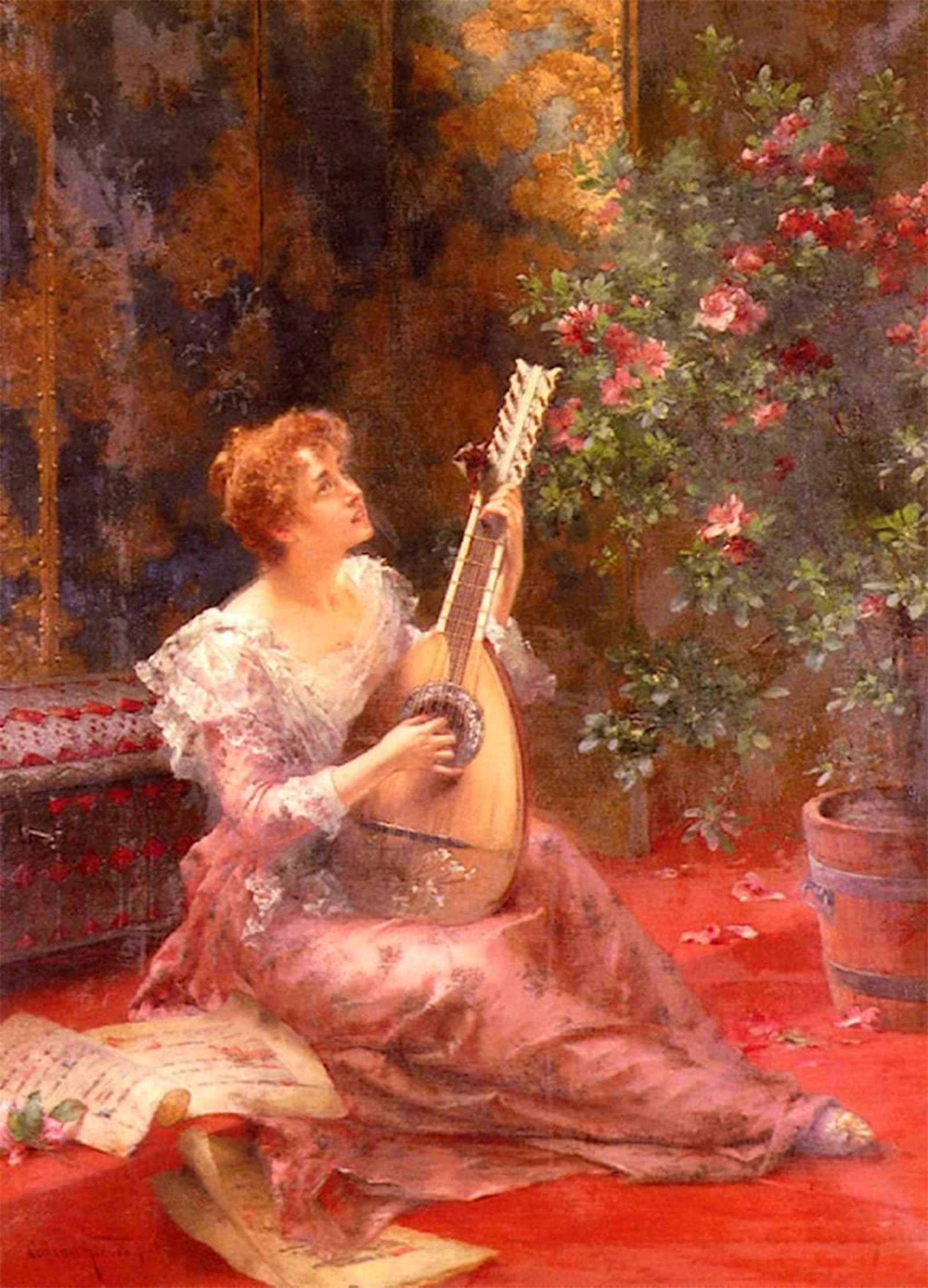 SERENDIPITP Retro Picture Poster Wall Art Pictures Painting the Lute Player by Conrad Kiesel Wall Art Canvas Print for Wall Decor 60x90cm