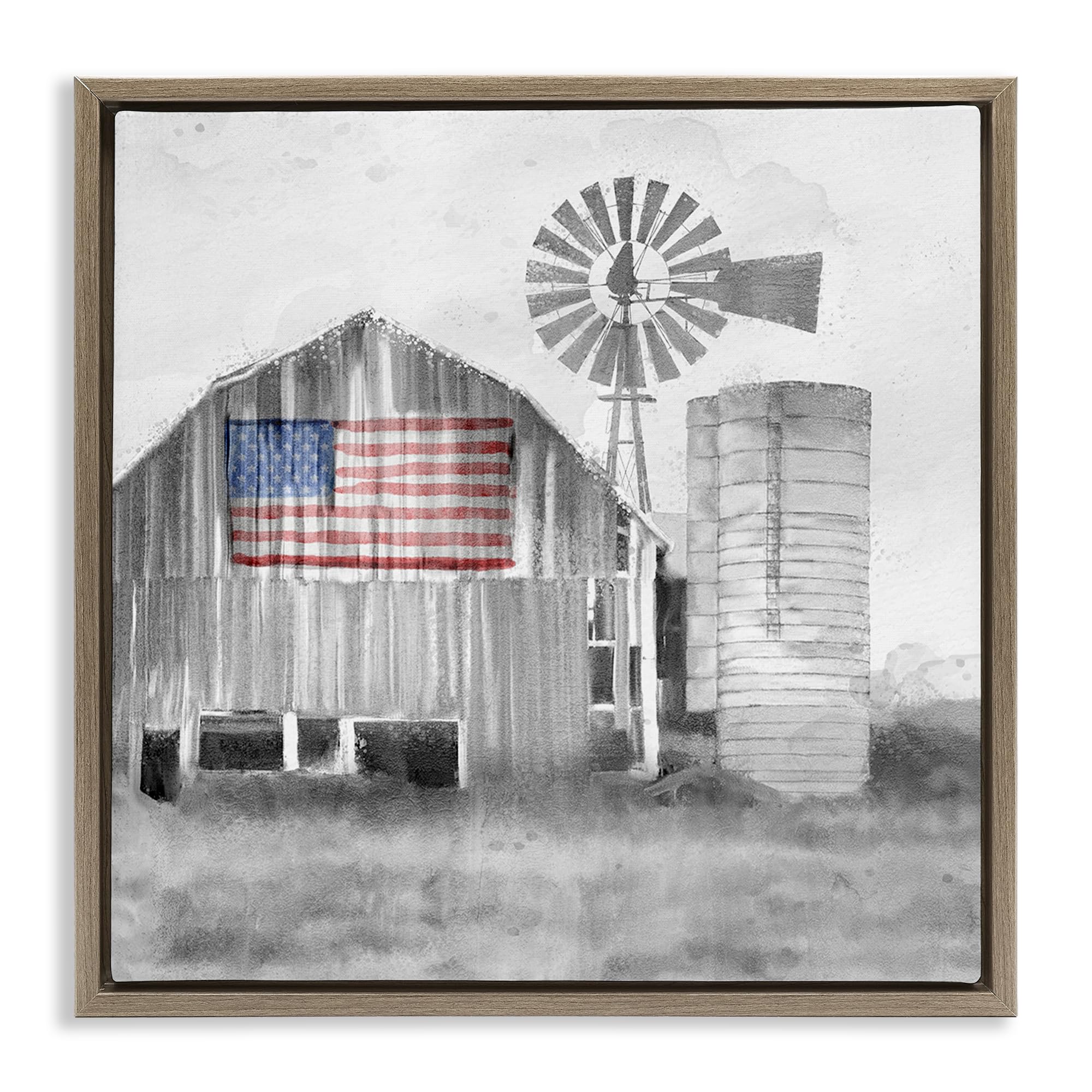 Stupell Industries Montalcino Elm (Textured) 'Grandfather's Barn With Flag'| Floating Frame Canvas Art