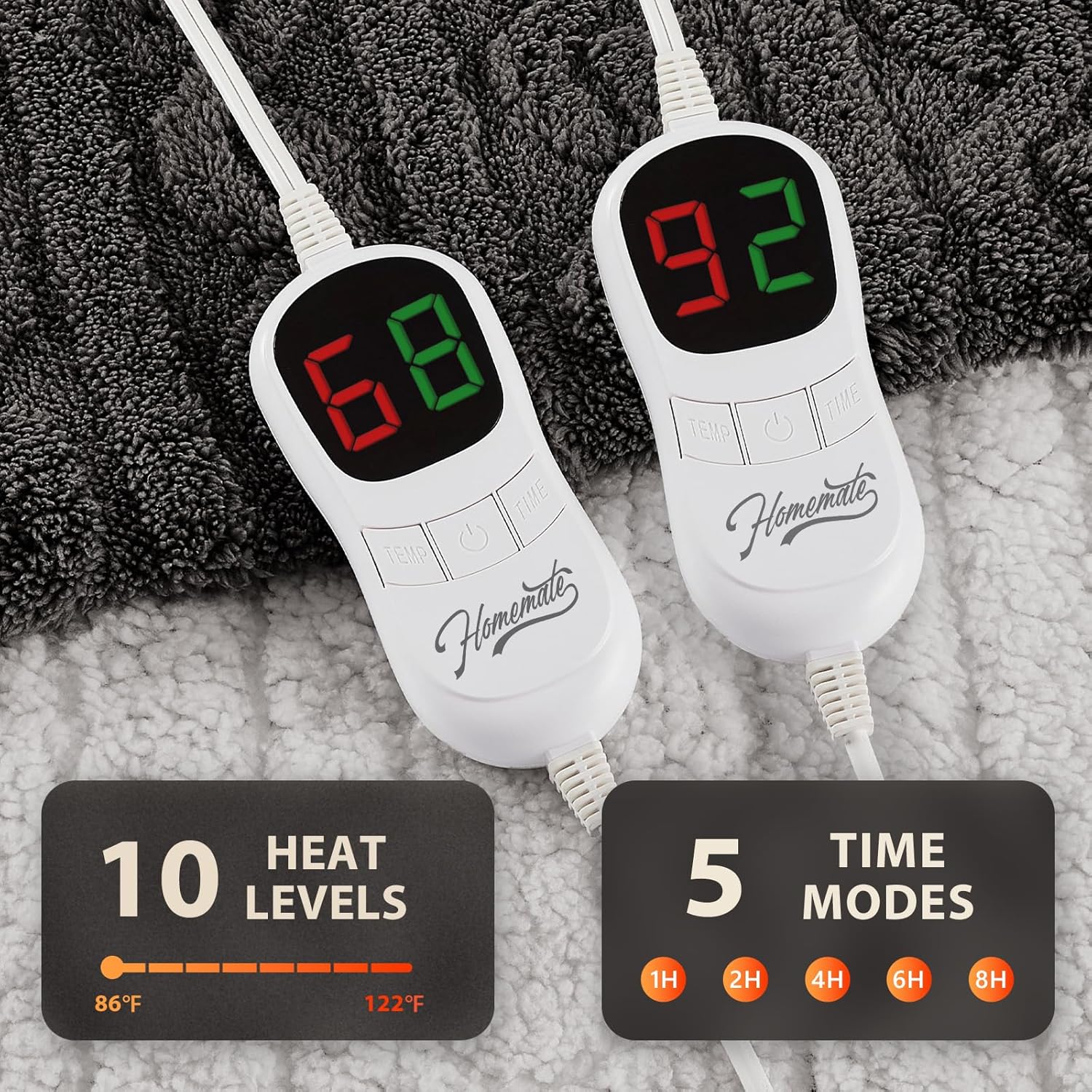 Homemate Electric Heated Blanket Queen - 84"x90" Heating Bed Blankets Throw with 10 Heating Levels 8 Hours Auto Off Fast Heating Over-Heated Protection Ultra Soft Warm Flannel ETL Certified - Image 4