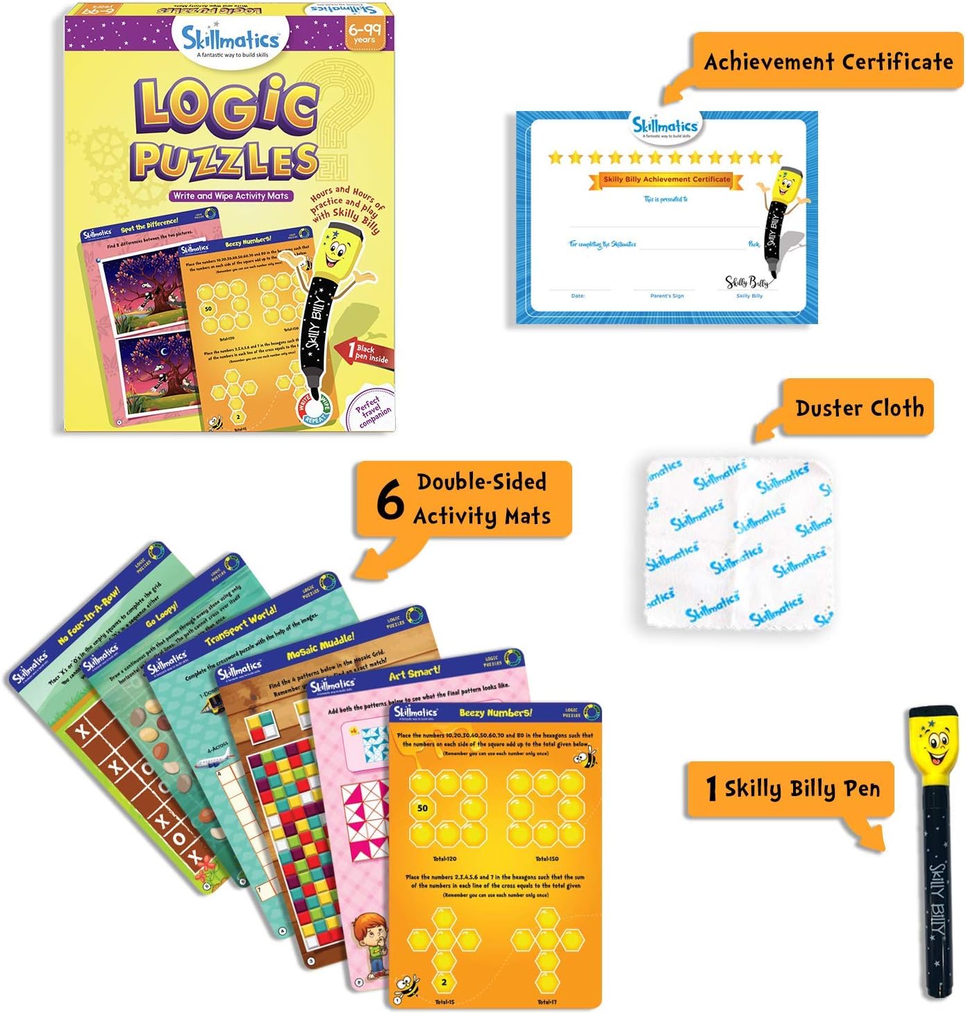 Skillmatics Educational Game : Logic Puzzles | Gifts, Travel Toy & Learning Tools for 6 Year Olds and Up | Reusable Activity Mats with Dry Erase Marker