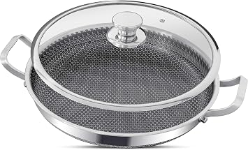 INTIGNIS Stainless Steel Frying Pan with Lid Large 32cm Paella Pan Induction