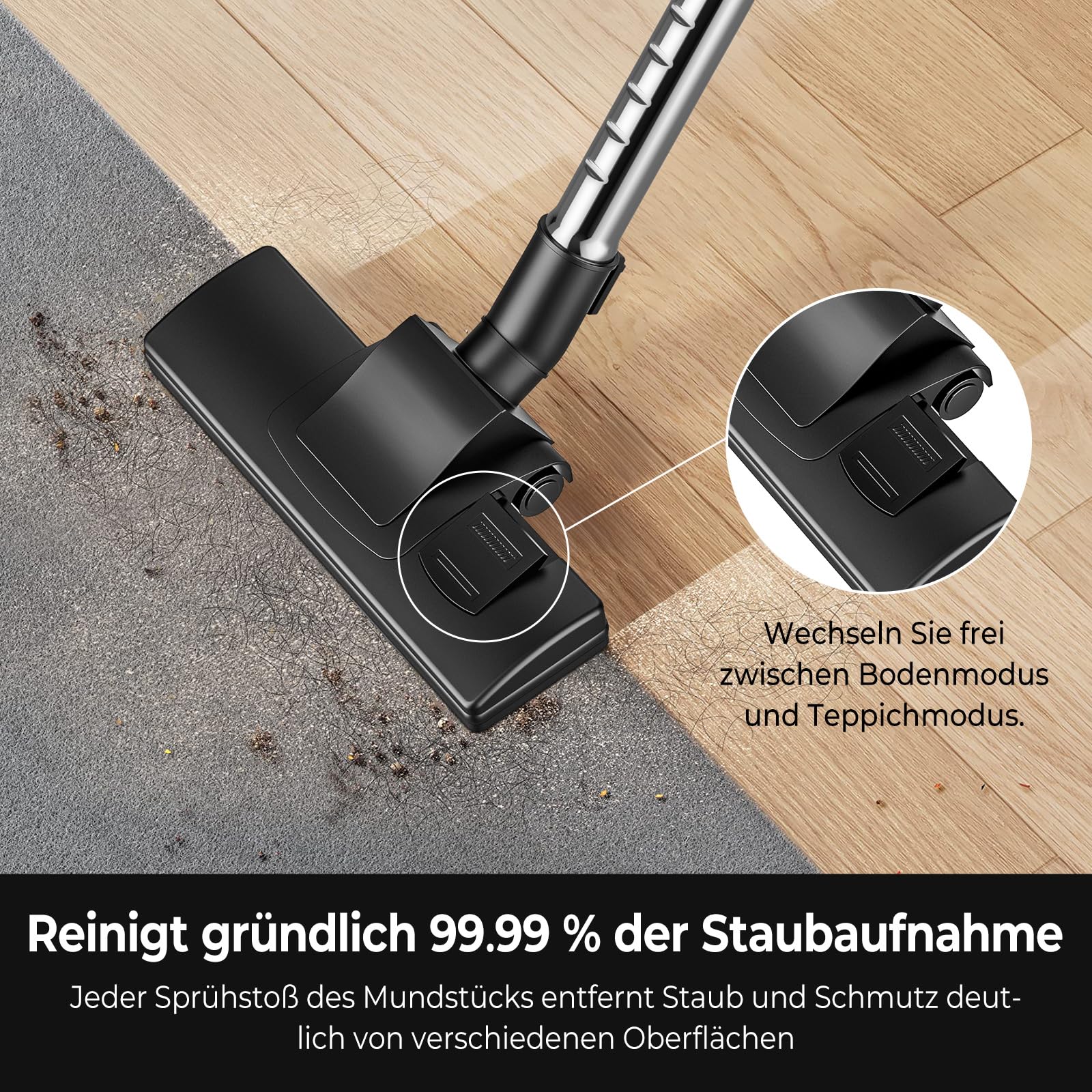 Beutelloser Staubsauger ohne Beutel, 2600W Staubsauger Beutellos, Staubsaugers Starke Saugleistung 21kPa, Leistungsstarker Staubsaugers 1,5L, mit 5m Kabel, für Teppiche, Harte Böden, Tierhaare (A)