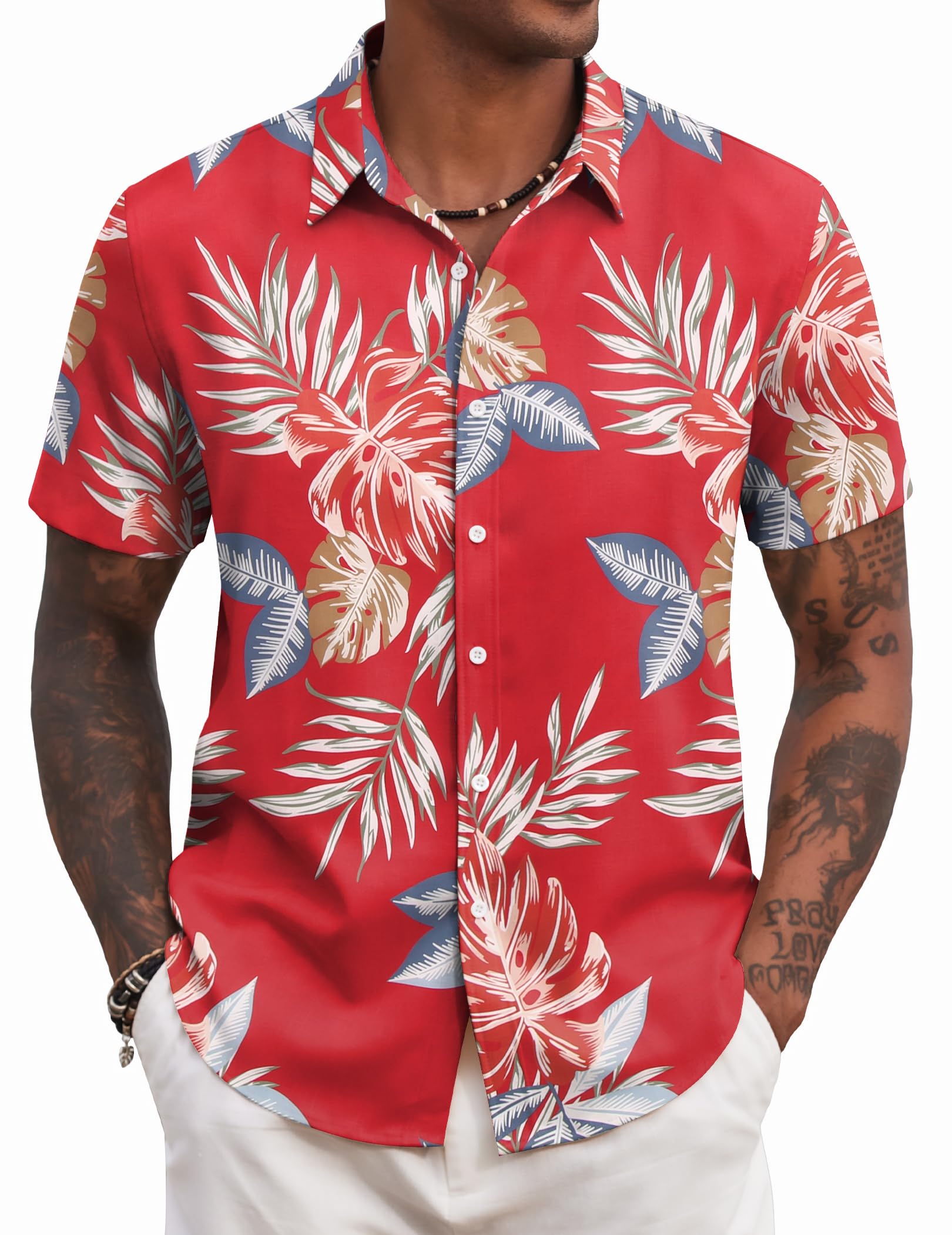 COOFANDY Hawaii Hemd Männer Sommerhemd Kurzarm Hemd Urlaub Herrenhemd Kurzarm Hawaiihemd Strandhemd Blumen Hemd Hawaii Shirt