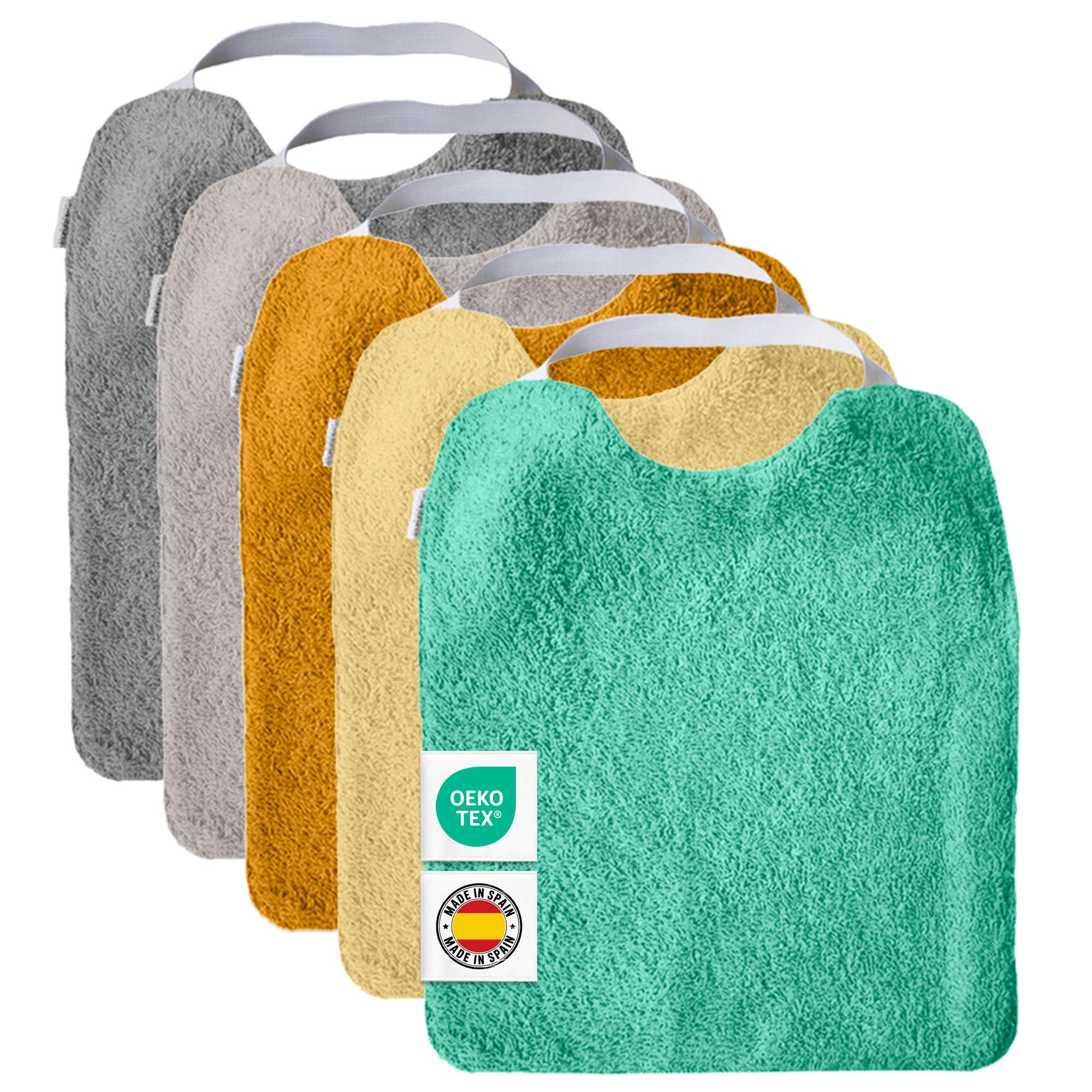 MIMUSELINA Set di 5 Bavaglini Neonato Impermeabili BLW in Spugna | Ideali come Set Pappa Svezzamento Neonati | Bavaglini Asilo con Elastico al Collo | Neonato Accessori Utili | Realizzati in Spagna