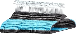 Amazon Basics Perchas de plástico, resistentes, antideslizantes, con barra horizontal de goma, Paquete de 50, Azul