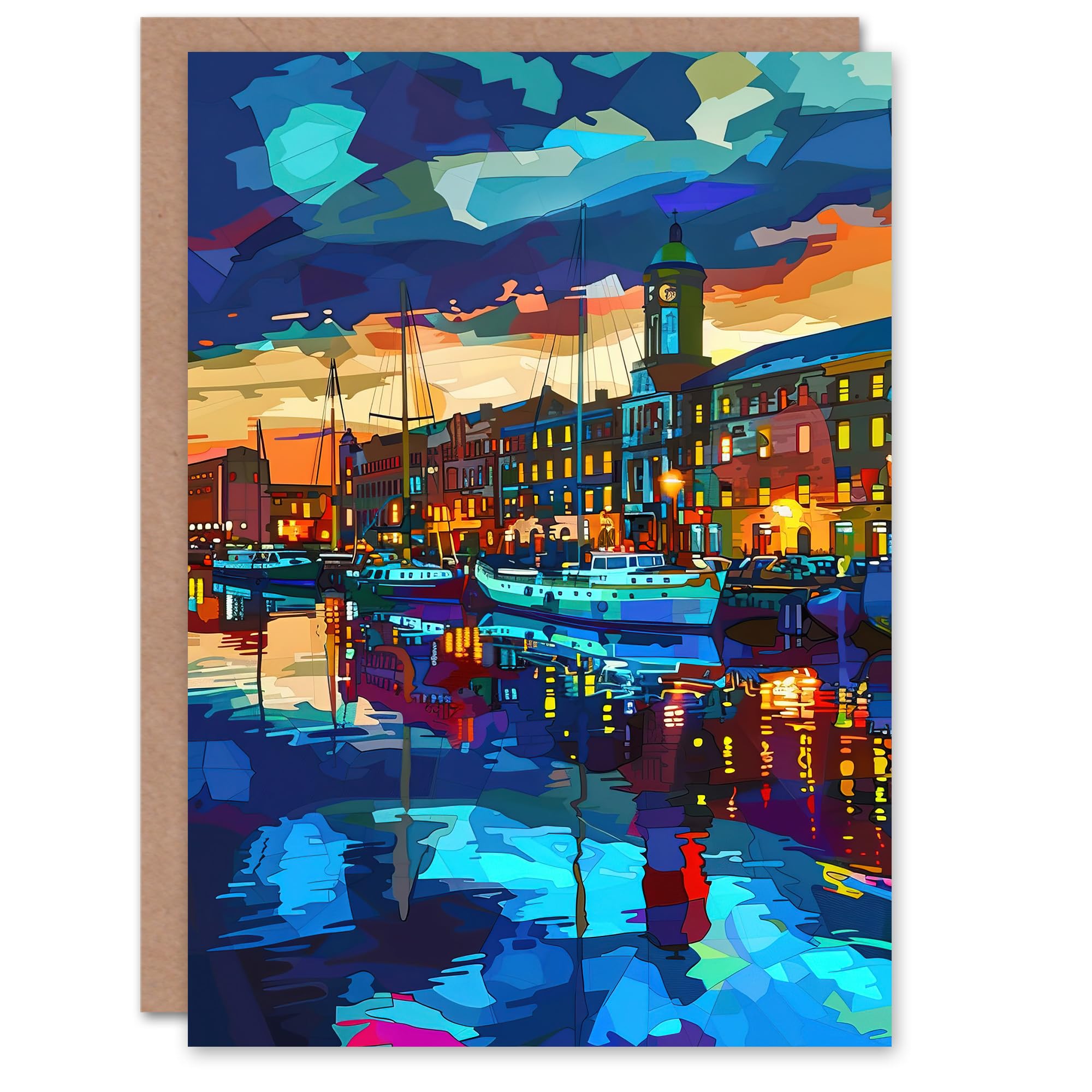 Artery8 Greeting Card - Liverpool Port Sail Boats - Blue