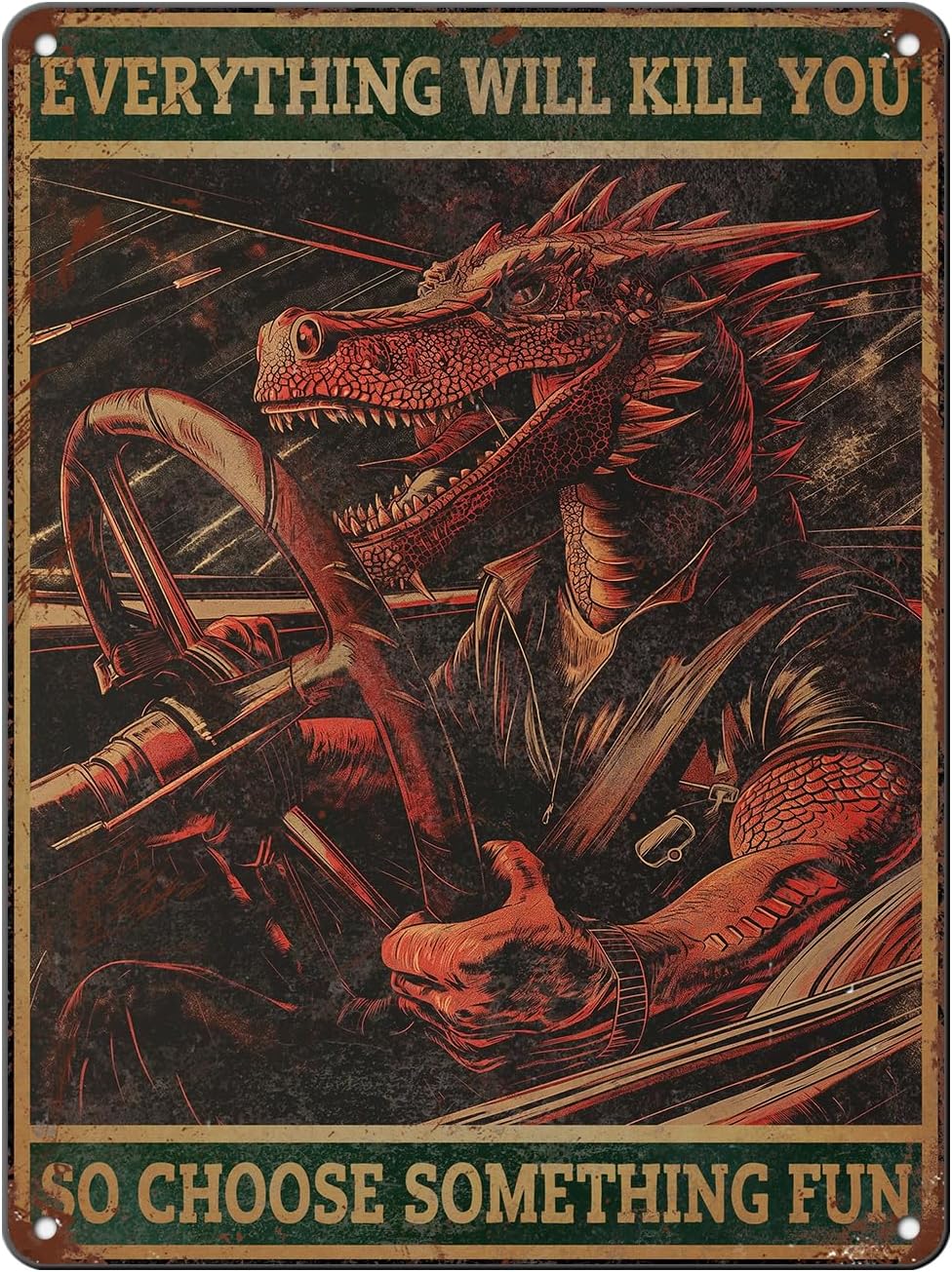Creative Dragon Metal Tin Sign Auto Racing Funny Novelty Retro Sign Wall Decor for Home Gate Garden Bars Restaurants Cafes Office Store Pubs Club Sign Gift 12 * 16in