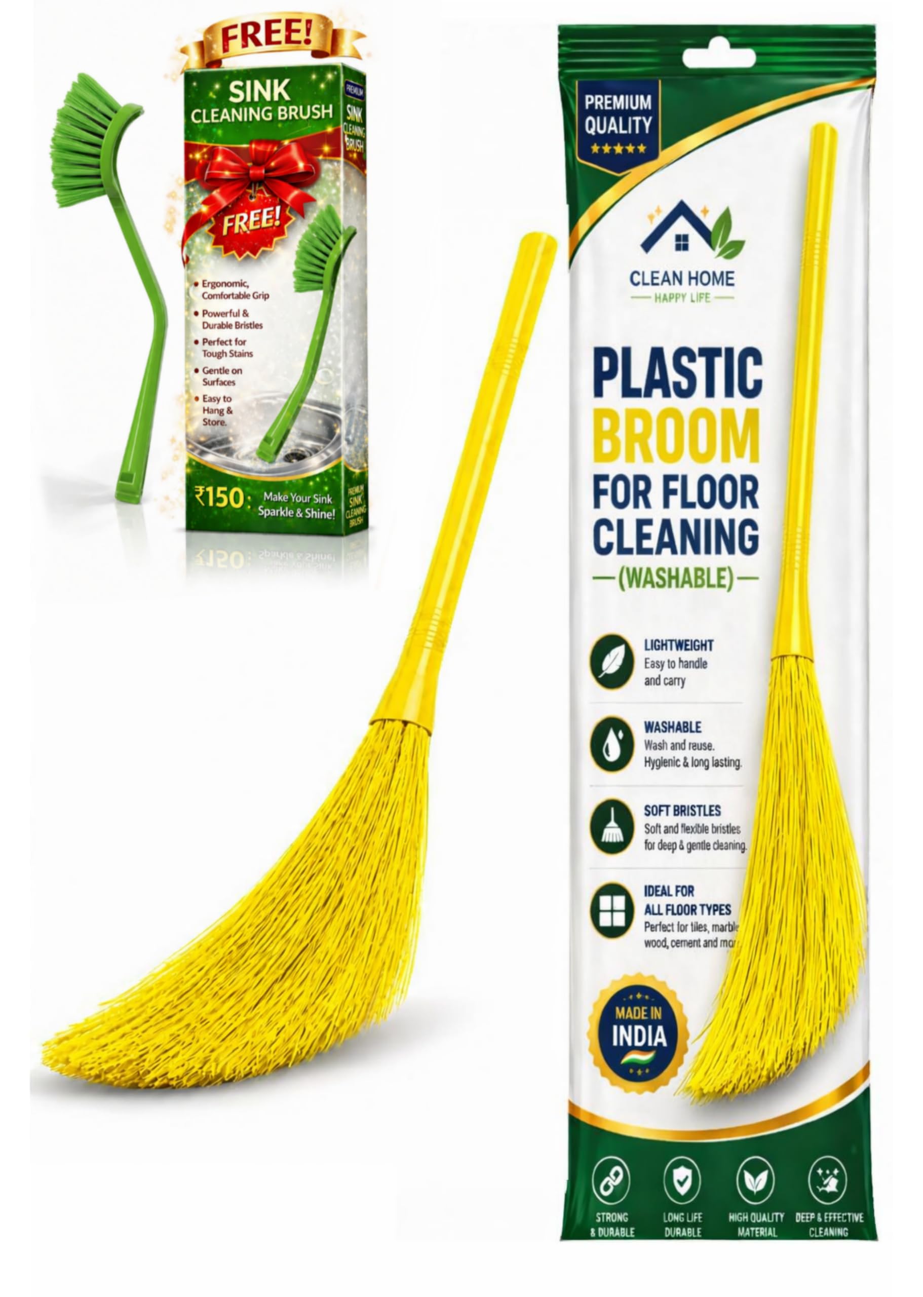 Plastic Broom for Floor Cleaning with Long Handle 90 CM | Heavy Duty Washable Plastic Jhadu for Home, Bathroom & Outdoor Cleaning | Lightweight Soft Bristle Broom Stick (1)-image-39