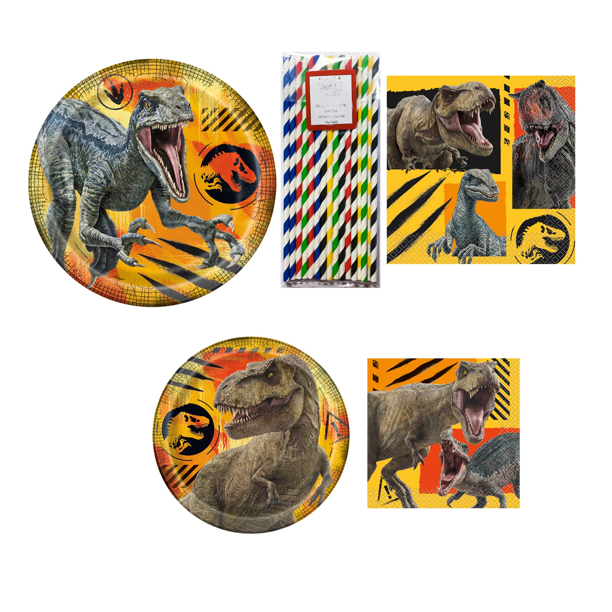 Just Jazzle Unique Jurassic World 3 Birthday Party Tableware Kit Napkins, Plates Bundle, 16 Guests