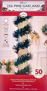 Pre-Lit 25FT Christmas Lighted Garland - Pine Garland with 50 Bright Warm Lights