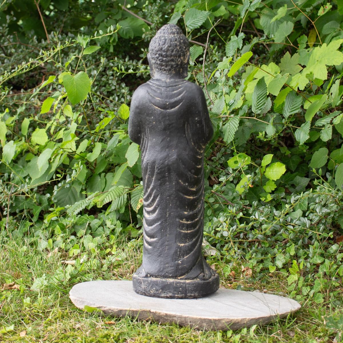 Buddha Figur stehend Kerzen Skulptur Stein Lavasand Bali Buddha Gott Garten Deko Teelichthalter 50 cm