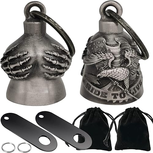 Miniatura 6 de Dream Apparel Paquete de 2 campanas de motocicleta para motociclistas, hombres y mujeres, campanas de ángel con colgadores de campana, accesorios de
