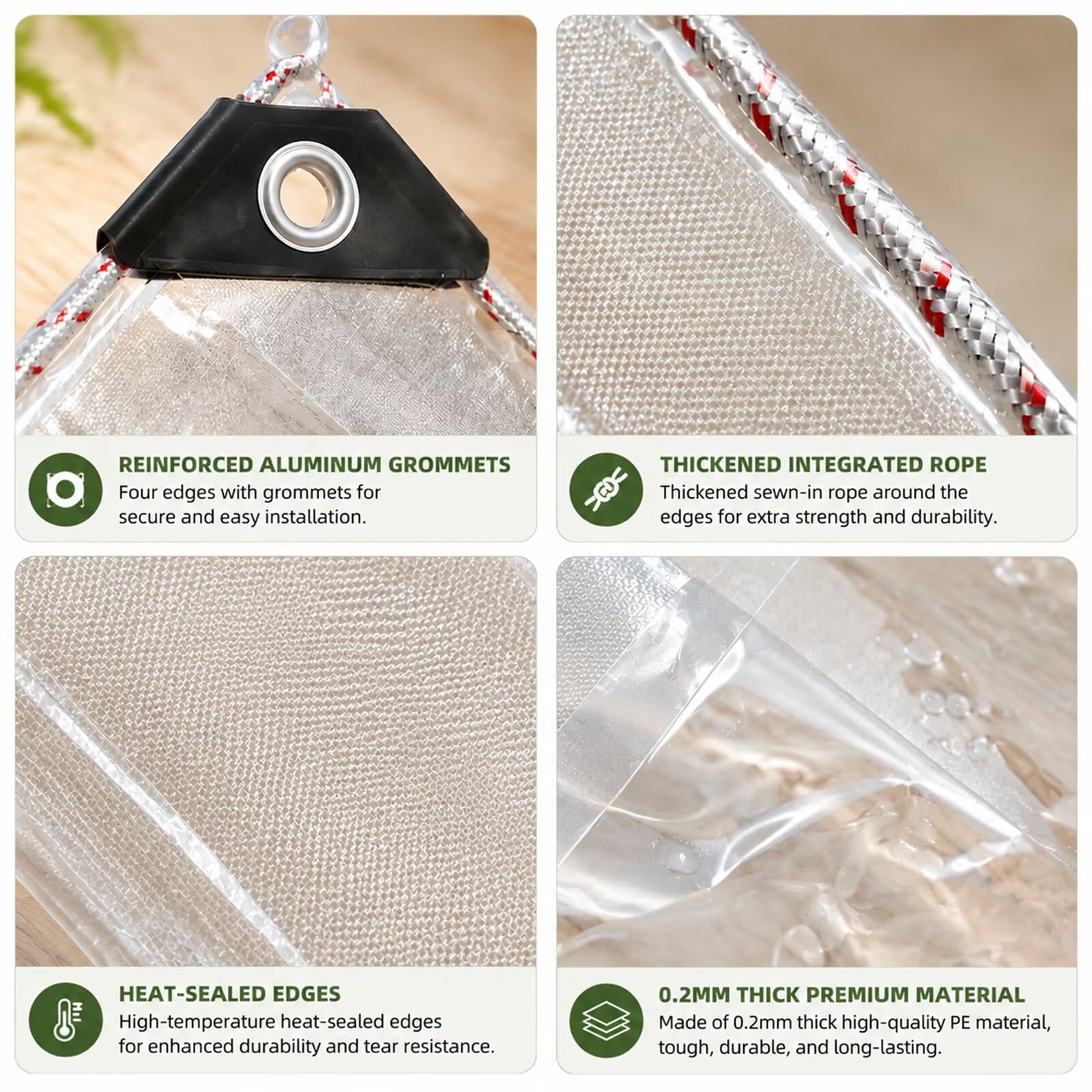 2.2×2.5m wasserdichte Transparente PE-Abdeckplane mit Ösen - UV-beständige & Reißfeste Gewächshausfolie für Garten, Balkon, Baustelle & Haustiergehege-Wetterfeste Baufolie mit Verstärkungsband Plane