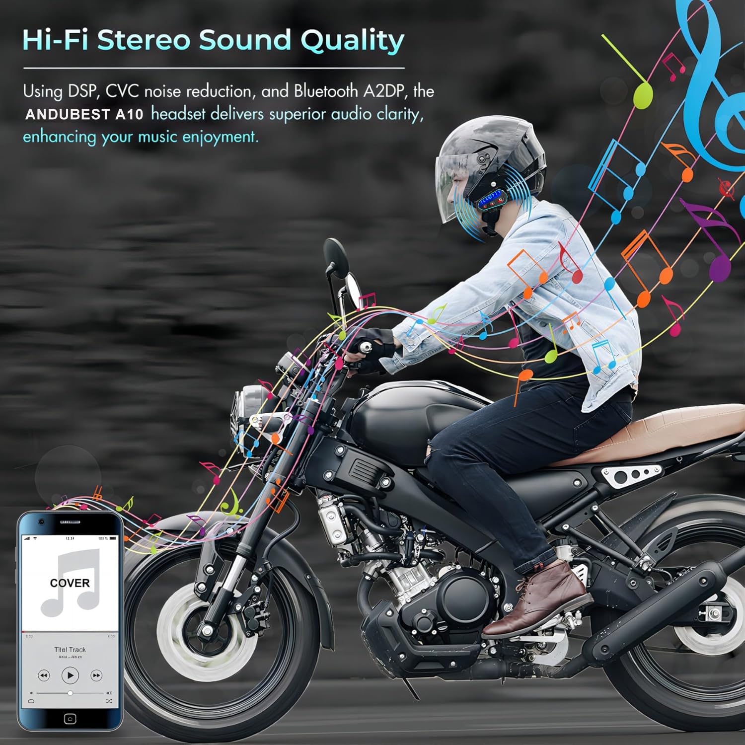 Beyi - Auriculares Inalámbricos Bluetooth para Moto, Intercomunicador Manos Libres, Bluetooth 5.0, Control de Llamadas, Escuchar Música, Cortavientos y Antiinterferencia, Botón Grande con Luz