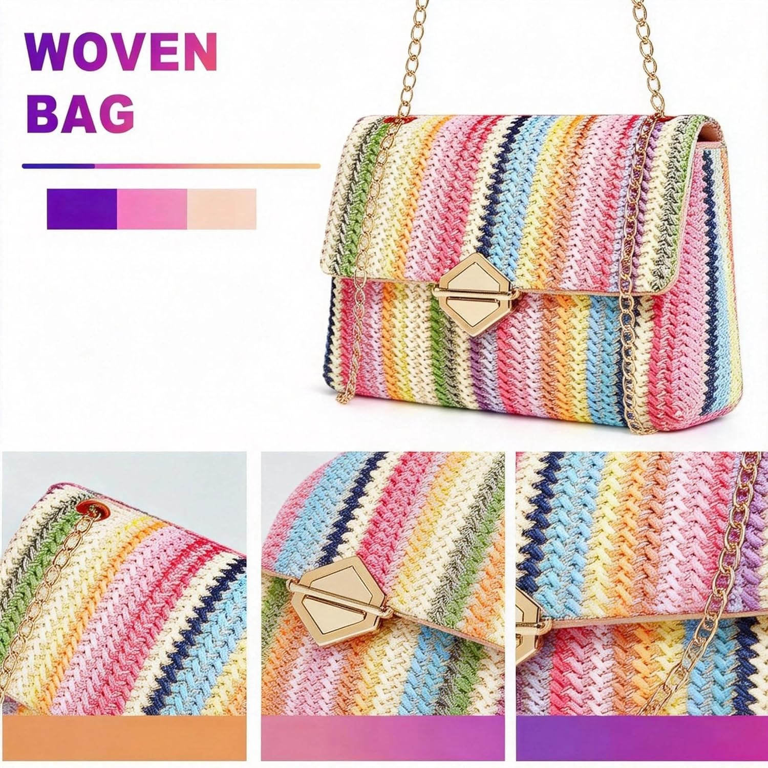 Bohemian Straw Beach Bag, Crossbody Bags for Women, Handmade Woven Purse, Tassel Handbags for Vacation, Travel - Image 5