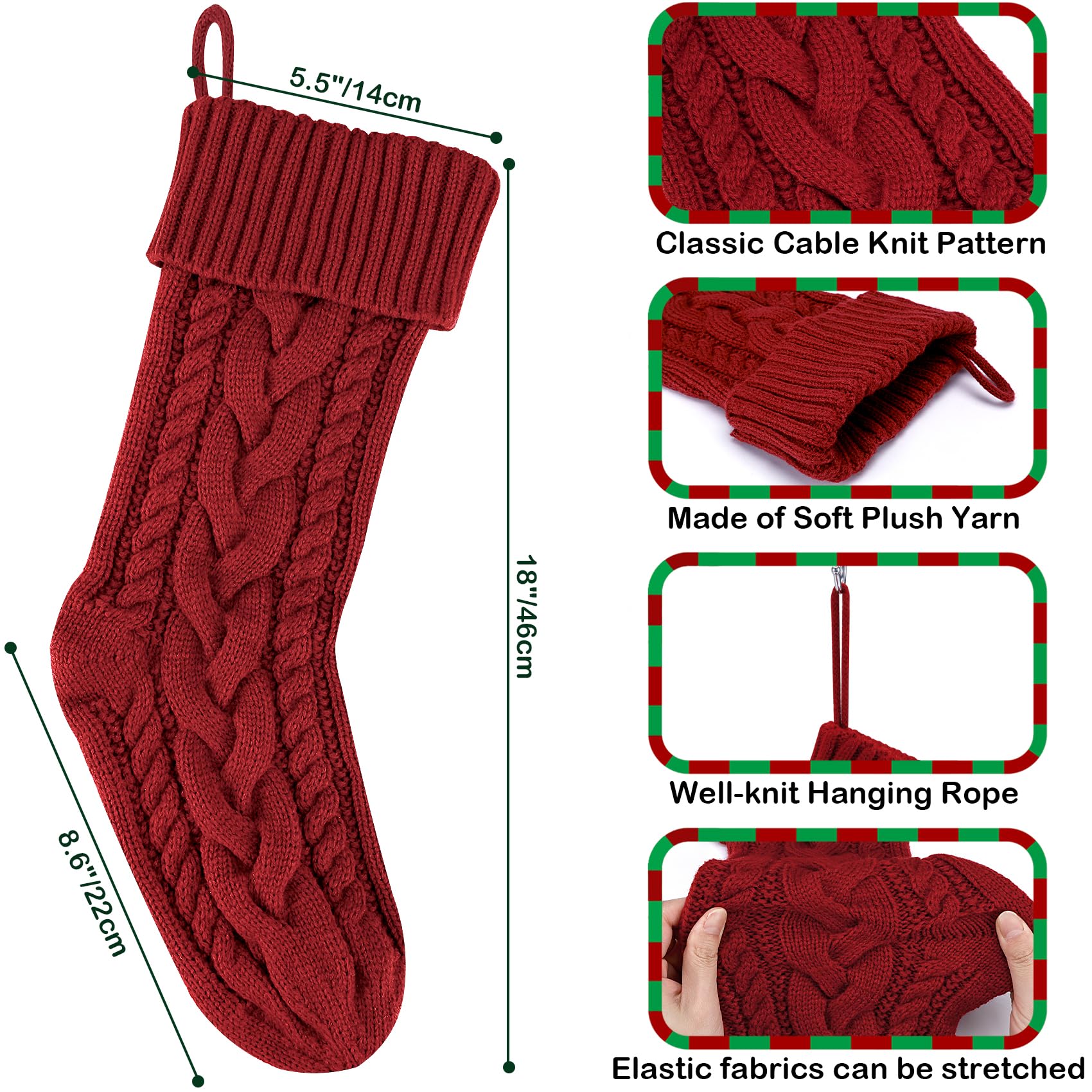 Medias de Navidad, paquete de 6 medias de Navidad de punto grandes de 18 pulgadas, calcetines de Navidad colgantes para decoración familiar de Navidad y regalos