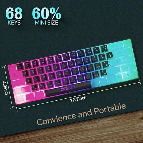 Miniatura 2 de CHONCHOW Teclado LED 60% para juegos RGB, 68 teclas, teclado con cable con 10 efectos preestablecidos, interruptor mecánico, sensación compatible