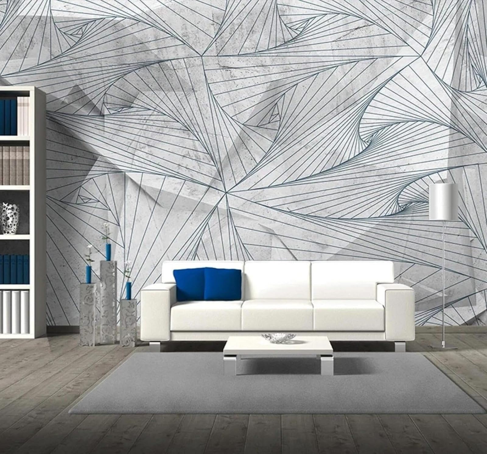 Tzxztt 250Cm×170Cm(B×H) Creative Grey Concrete Wall Abstract Lines Modern 3D Wallpaper Premium Textured Silk Neutral Tones Material Ideal For Living Room Bedroom-250Cm×170Cm