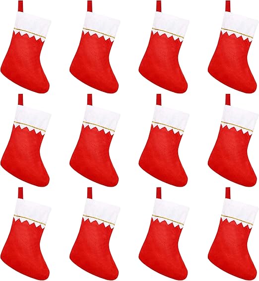 CCINEE 12pcs Felt Christmas Stockings for Christmas Fireplace Hanging Stocking Red Non-Woven Fabric with Golden Trim