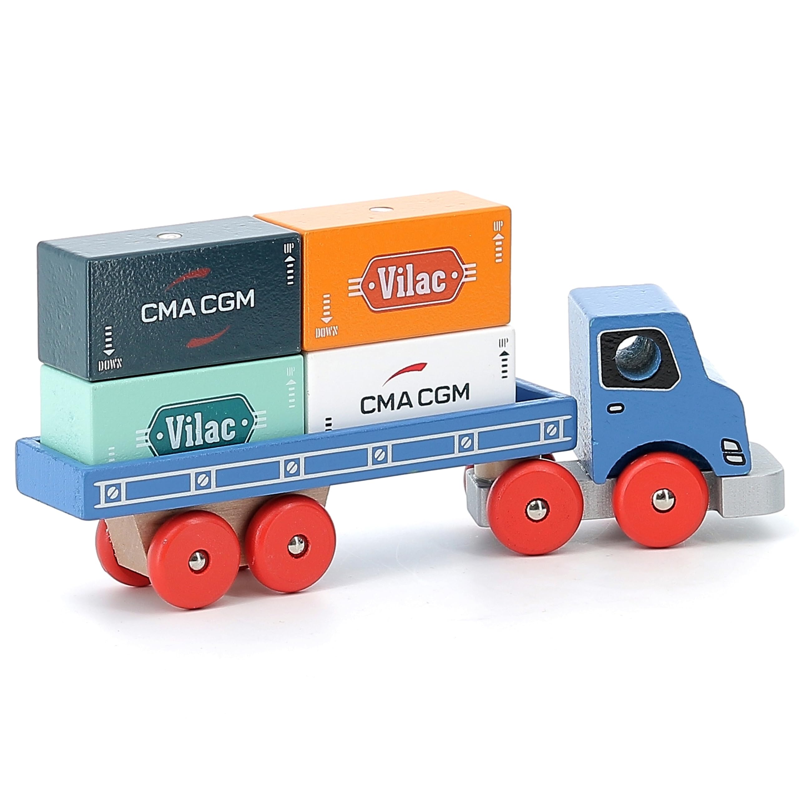 Vilac Wooden Vilacity Container Truck, Includes 4 Magnetic Container Blocks and Vehicle Truck, Wipe Clean, 23 x 11 x 5 cm, 3 Years+ - Image 4