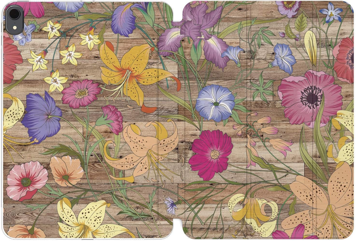 Case for iPad Pro 13 M4 Air M2 11 2024 4th 10.9 2022 10.2 12.9 10.5 9.7 Mini 6 5 4 3 2 1 Flower Colorful Print Stand Board Floral Woman Wildflowers Magnetic Lily Design Closure Wood
