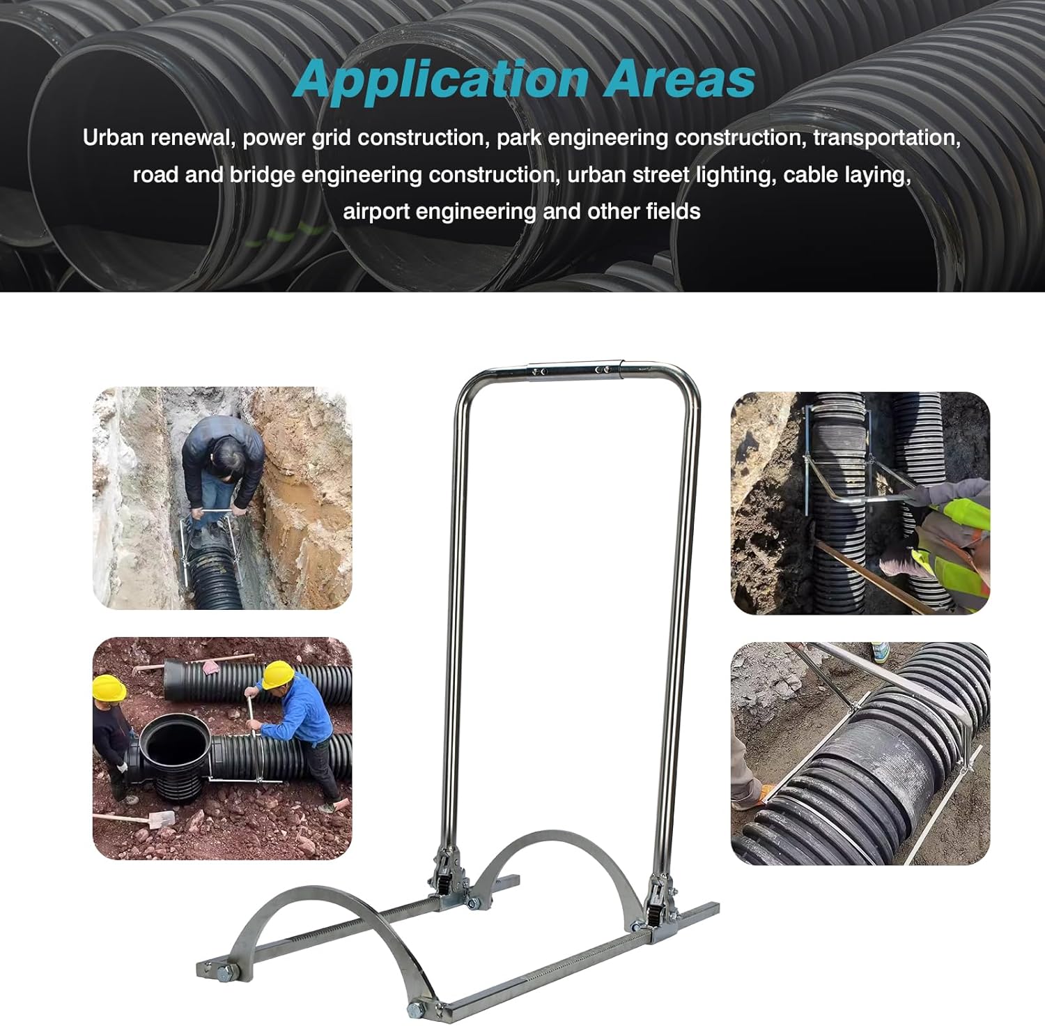 200-600mm HDPE Corrugated Pipe Tensioner, Manual Docking Pipeline Installation Tool, Fitting Tensioner Tool, Heavy Duty Universal Pipe Clamp for Construction Projects/Urban renewal