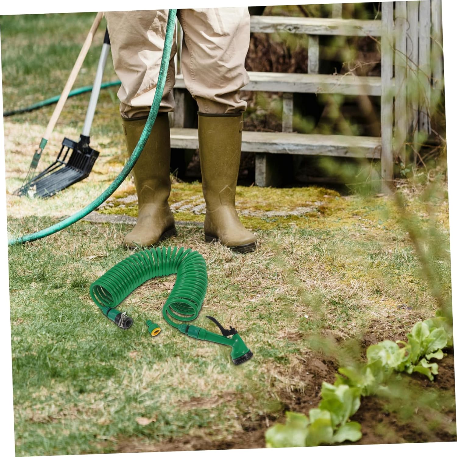 10m Coiled Garden Hose Retractable Water Hose for Irrigation and Car Washing Spring Design for Easy Use for Lawn Care and Outdoor Cleaning