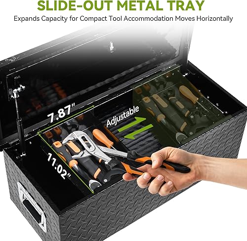 Miniatura 4 de AUTOSAVER88 Caja de herramientas para caja de camión de 39 pulgadas, caja de herramientas de aluminio resistente, caja de almacenamiento impermeable
