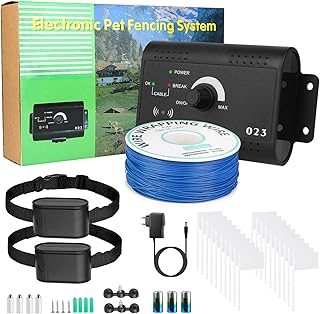 KOCASO Wireless Electric Dog Fence System, Covers up to 1.2 Acre, for Dogs Over 4 lb, 2 Ajustable Waterproof Collar with 984 Feet Wire,Suitable for Small, Medium, Large Dogs (Black 2)