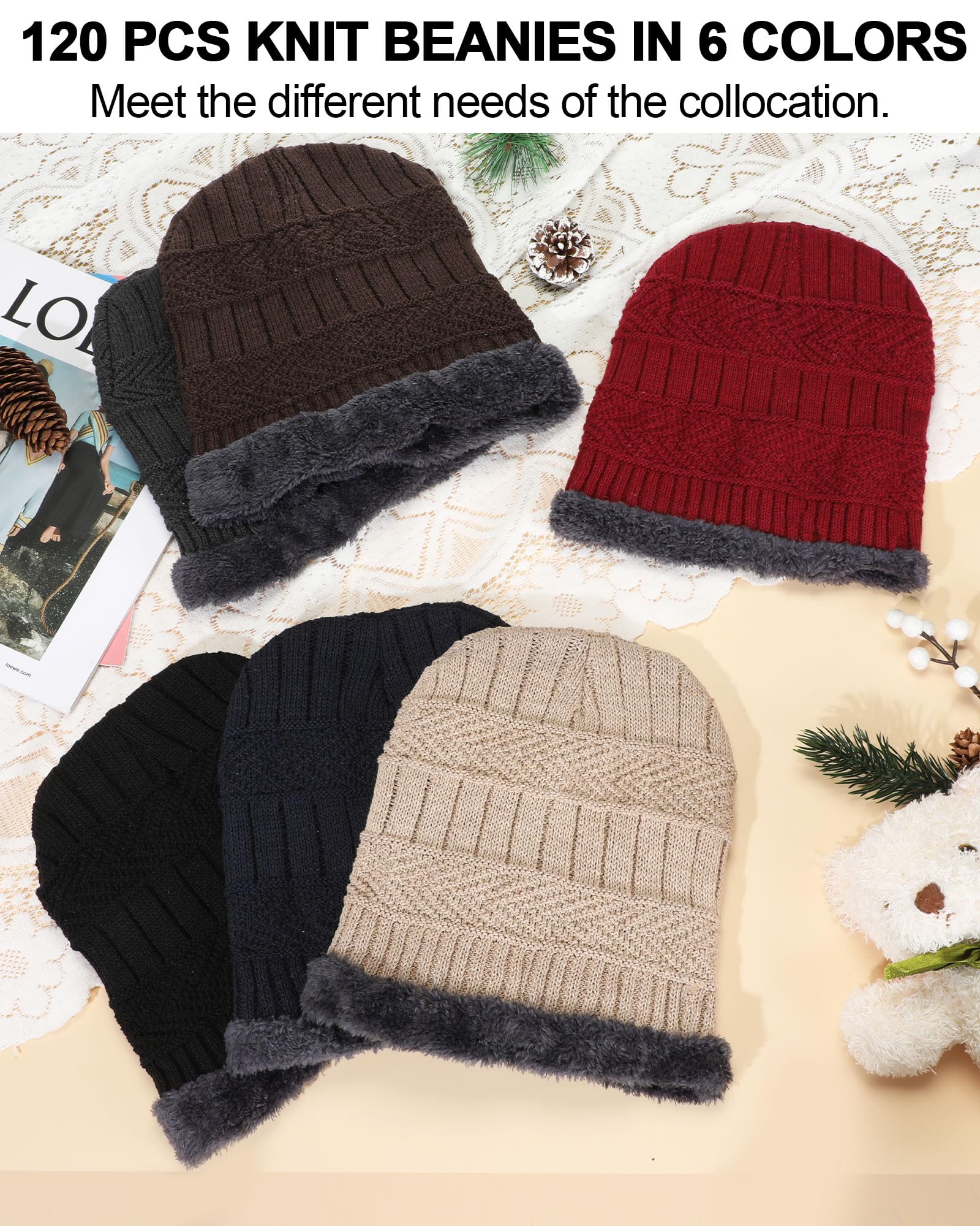Geyoga 180 gorros de invierno a granel para hombres y mujeres, con forro polar, gorro cálido de punto para invierno (clásico), Clásico, Talla única