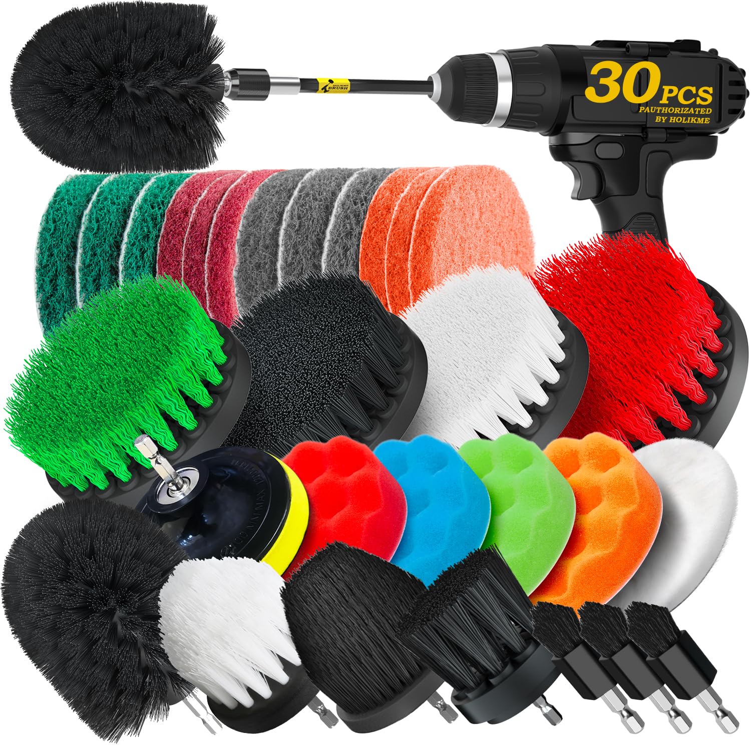 Holikme 30Piece Drill Brush Attachment Set - Power Scrubber Cleaning Kit