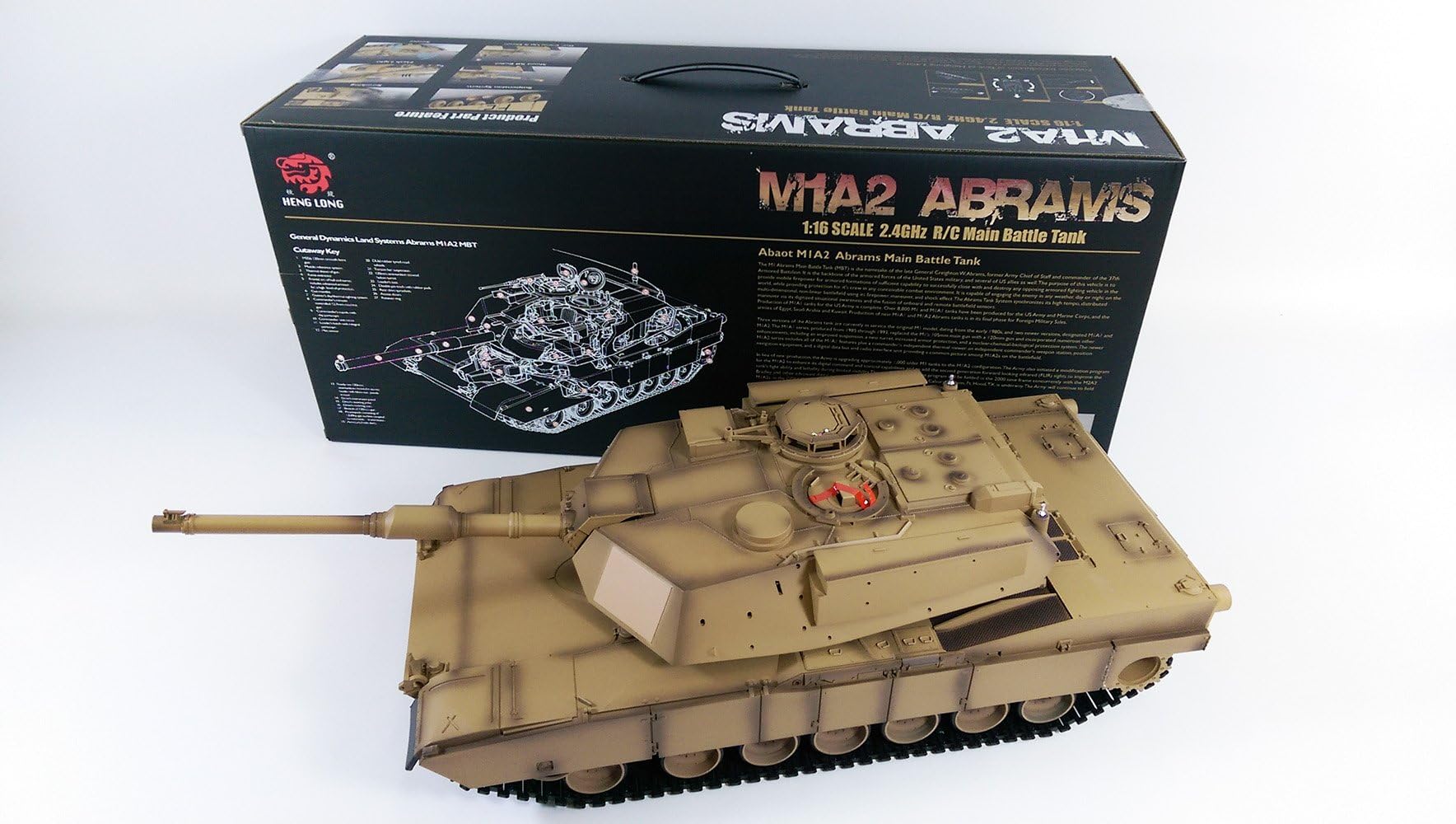 Wicked Imports Heng Long 1/16 M1A2 Abrams RC Tank With Smoke, DUAL Sound and BB Gun Model - 2.4GHz Version Two Sounds
