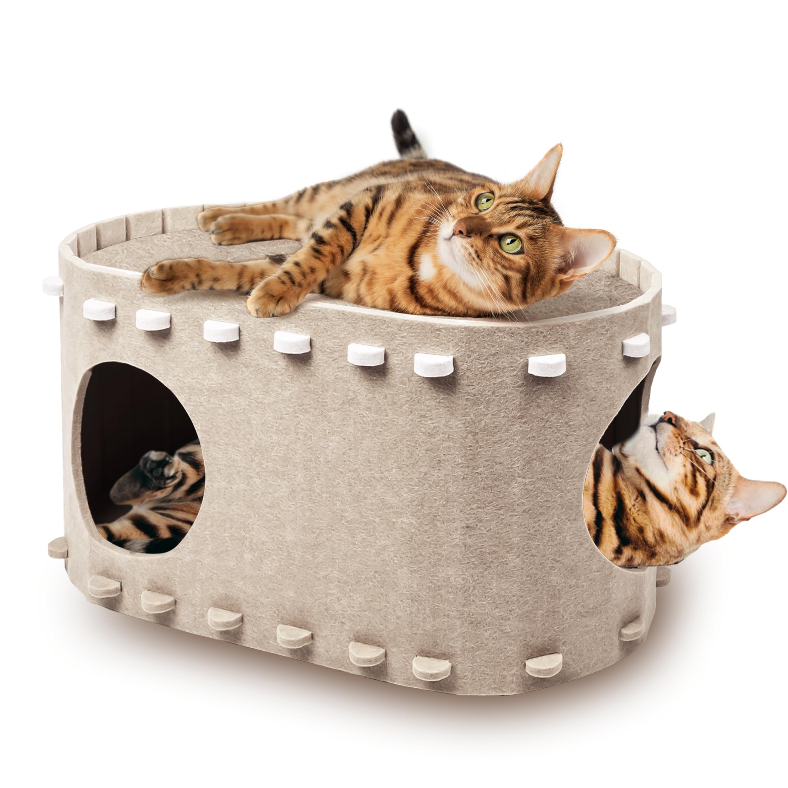 Cat House for Indoor Cats, Cat Bed Cave for Multiple & Large Cats Up to 22 Lbs, Scratch Resistant Peekaboo Cat Caves, Foldable Cat Tunnel Enclosed Bed, PeekaPurr, Kitten Gifts