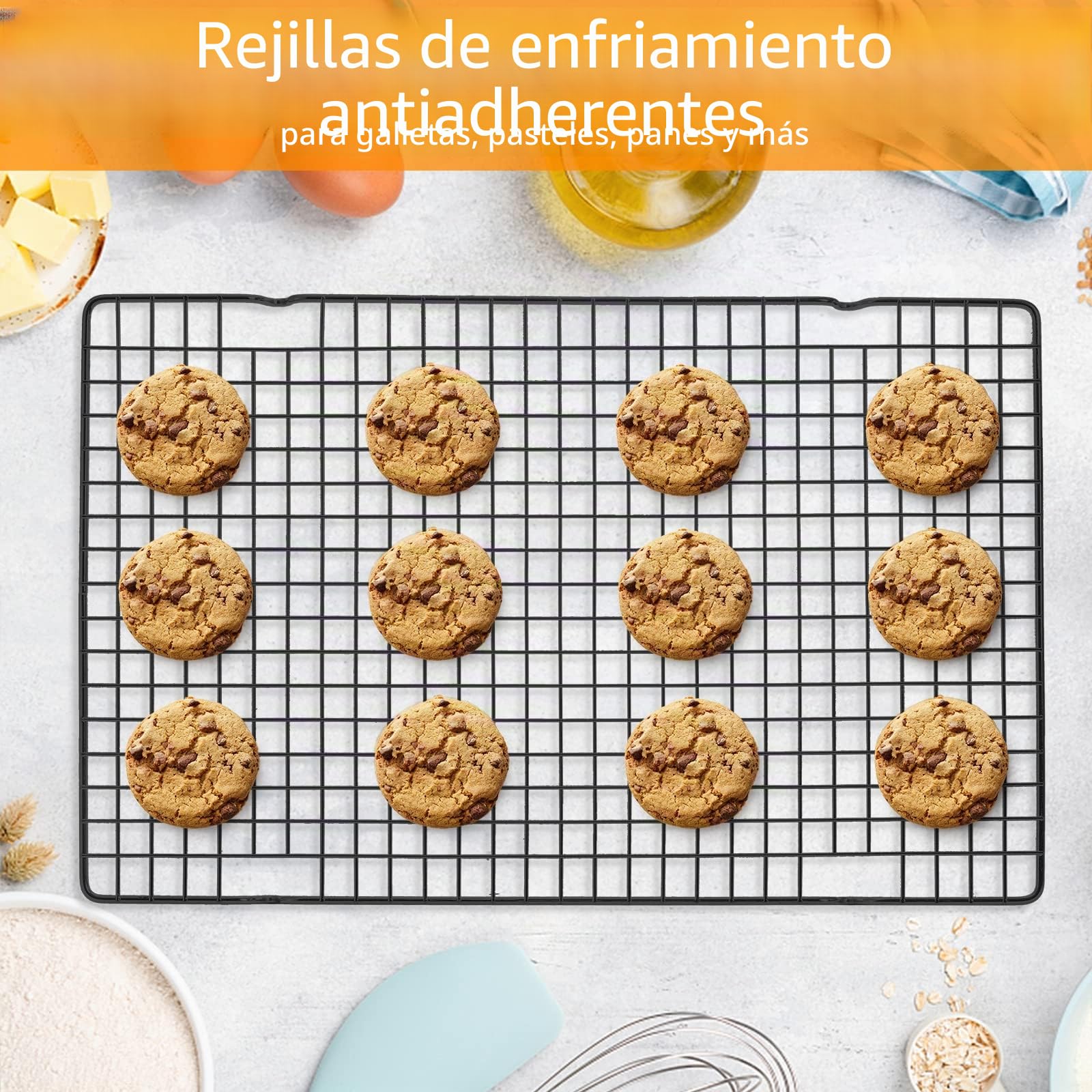 Tebery Paquete de 4 estantes de refrigeración para hornear, estante de alambre de acero al carbono para asar, cocinar y secar pasteles, pizzas, carne, apto para lavavajillas, 40,5 x 25,5 x 2 cm
