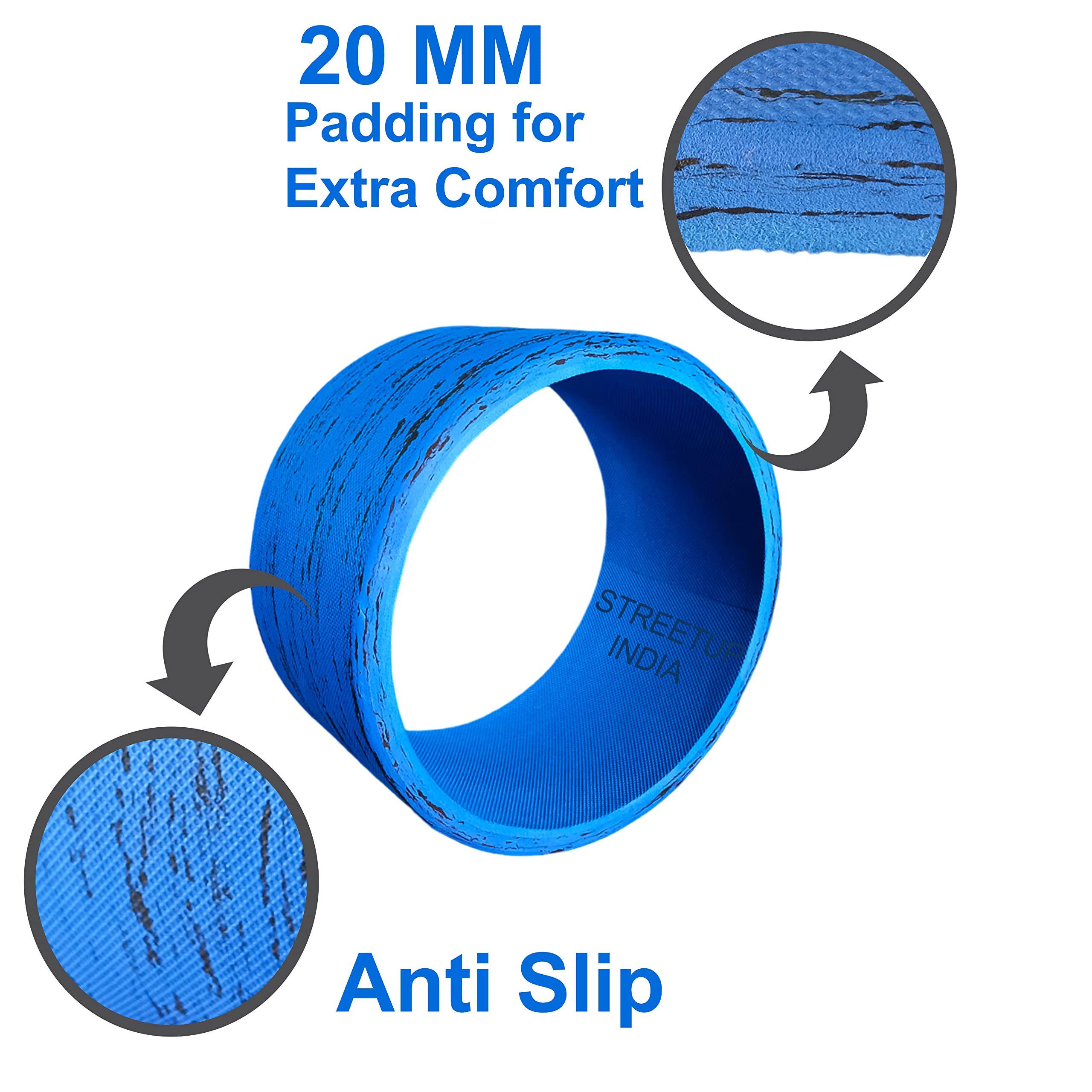 Streetup India® Yoga Wheel Roller for Unisex With High Density Strong Foam Sweat Resistant & Eco-Friendly Blue 2