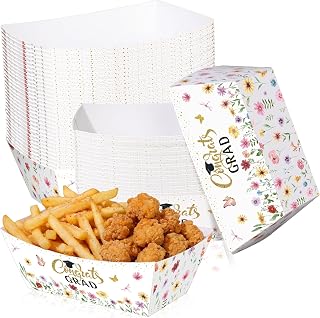 Ceenna 50 Pcs Wildflower Graduation Party Decorations 2026 Floral Paper Food Trays Freshly Flower Congrats Grad Food Boat Class of 2026 Disposable Plate Snack Nacho Popcorn Serving Tray Party Supplies