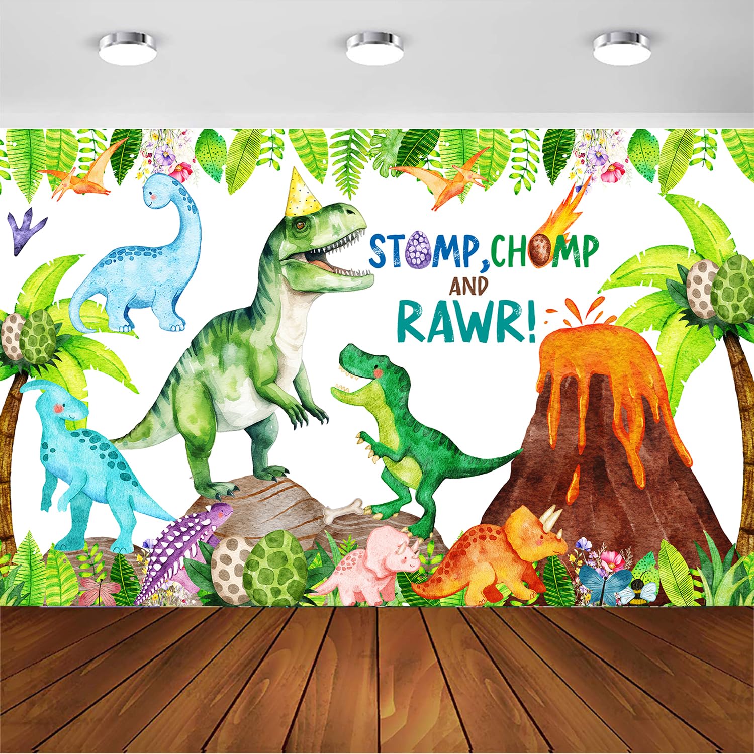 METIXOZE Watercolor Dinosaur Birthday Party Backdrop Banner - Dinosaur Decorations for Boys' 1st-10th Birthday Parties - Fabric, Rectangular, 5ft*