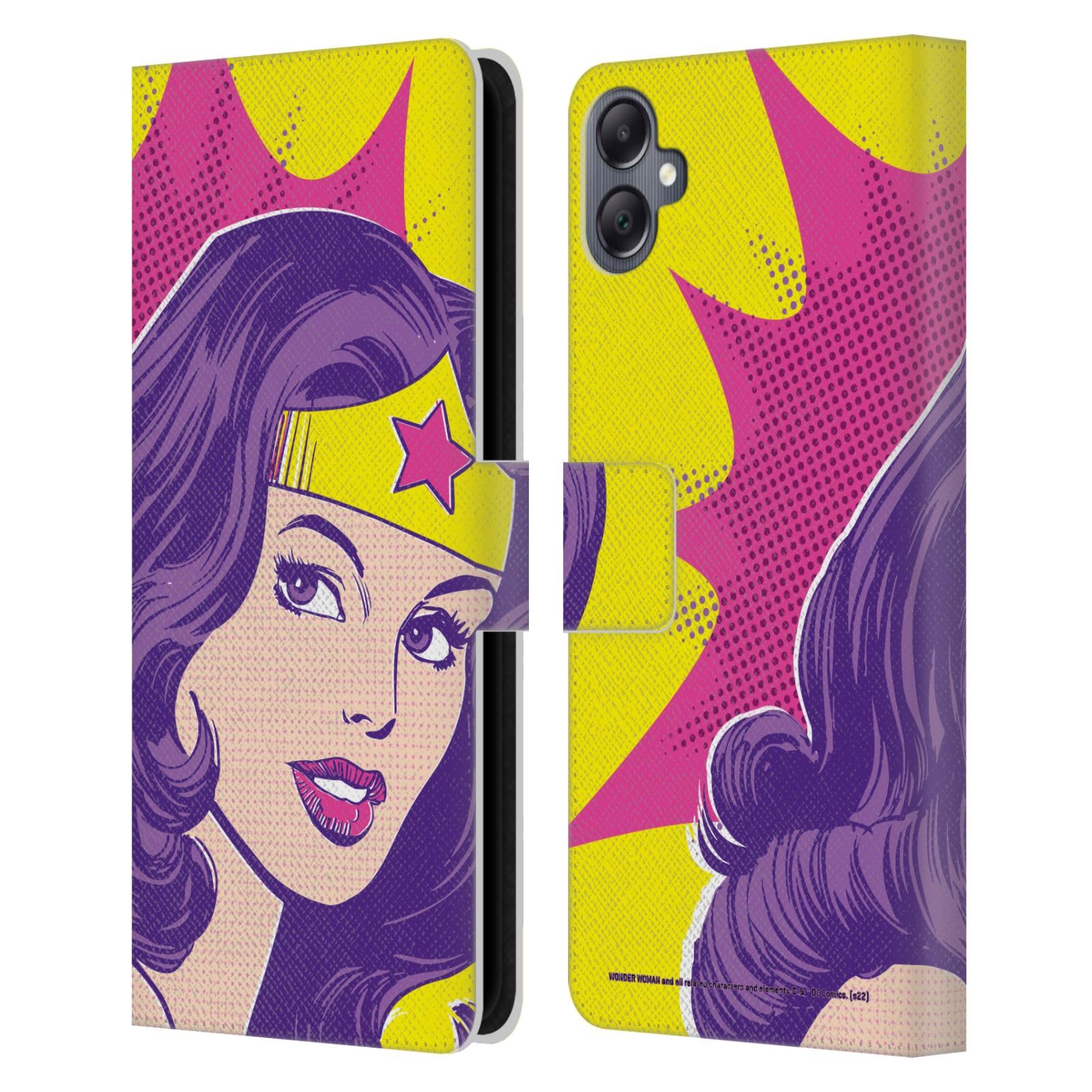 Head Case Designs Officially Licensed Wonder Woman DC Comics Pop Art Vintage Art Leather Book Wallet Case Cover Compatible with Samsung Galaxy A05