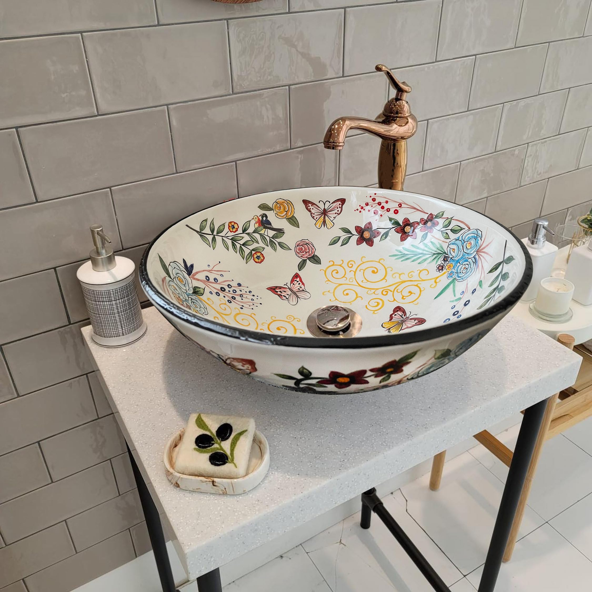 Bathroom Vessel Butterfly Sink, Ceramic Countertop Basin, Sink Bowl, Bath Vanity Sink, Bathroom Remodeling, Lavatory, Kitchen Washbasin